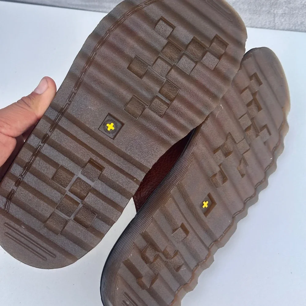 Vintage Dr. Martens Mens Brown Leather Tan Suede Slide Sandals Read Sz 8